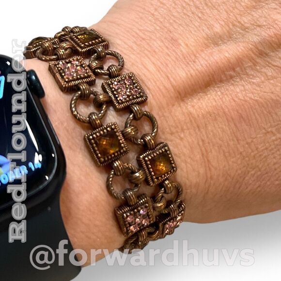 Brown Metal Bracelet with Rhinestone Embellishment - Picture 1 of 7